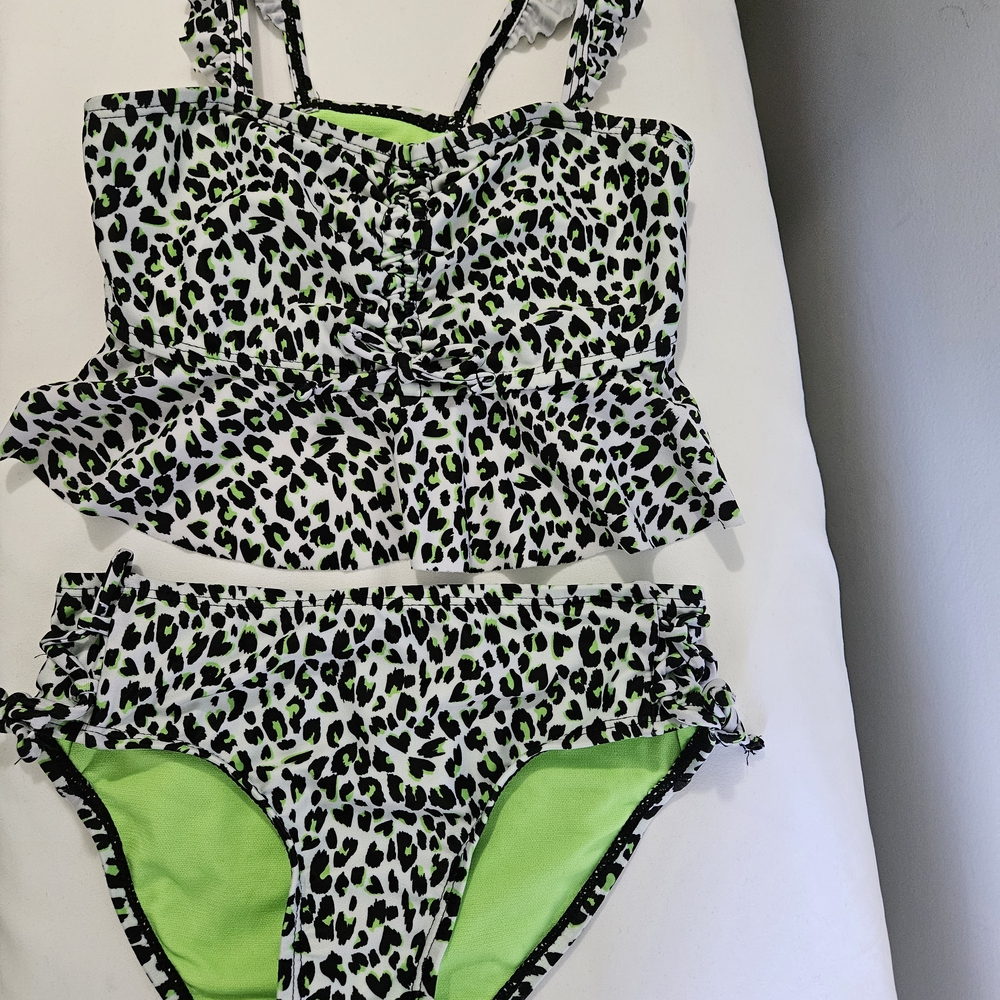 Green and Black Bikini with Retro Leopard Print